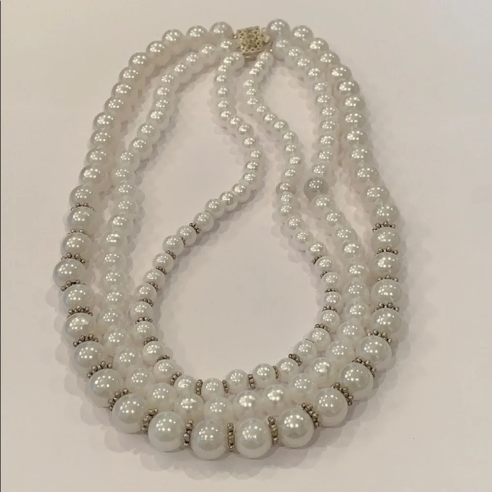 Triple strand silver bead detail retro statement